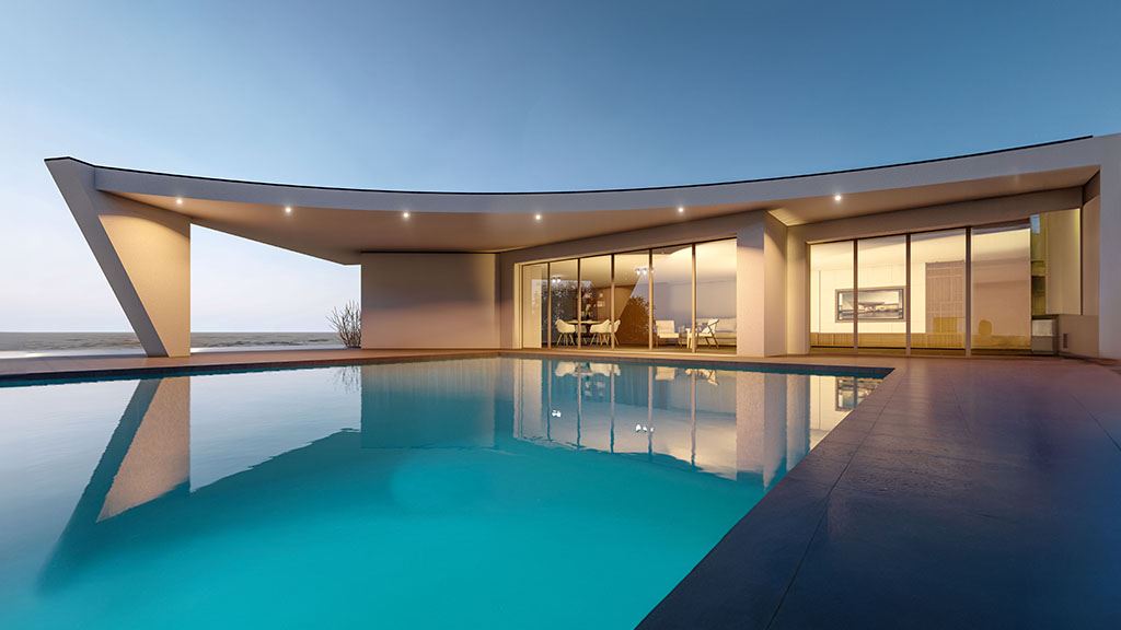 Render of modern house with pool